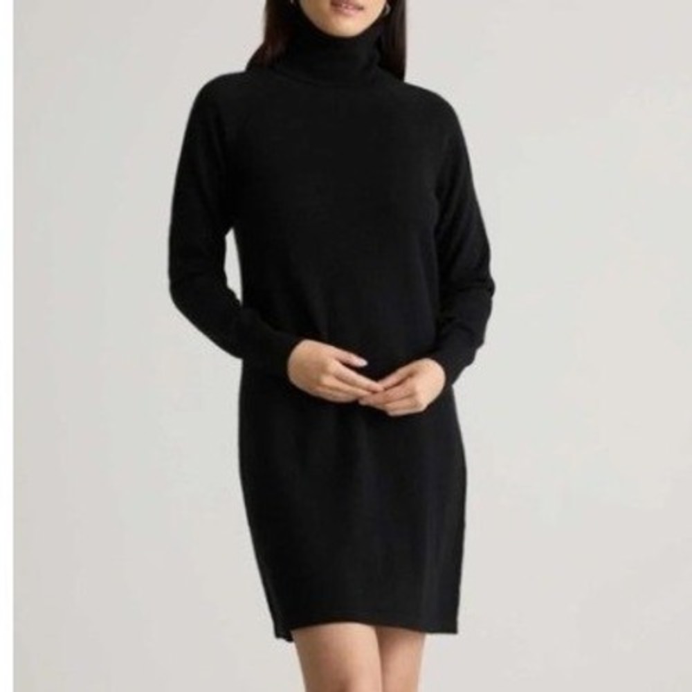NEW Quince Black 100% Cashmere Turtleneck Sweater Dress Quiet Luxury Capsule XS